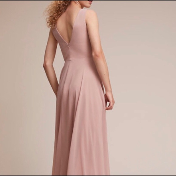 Jenny Yoo Ryan Illusion Neck Chiffon Gown Apricot - Picture 2 of 4